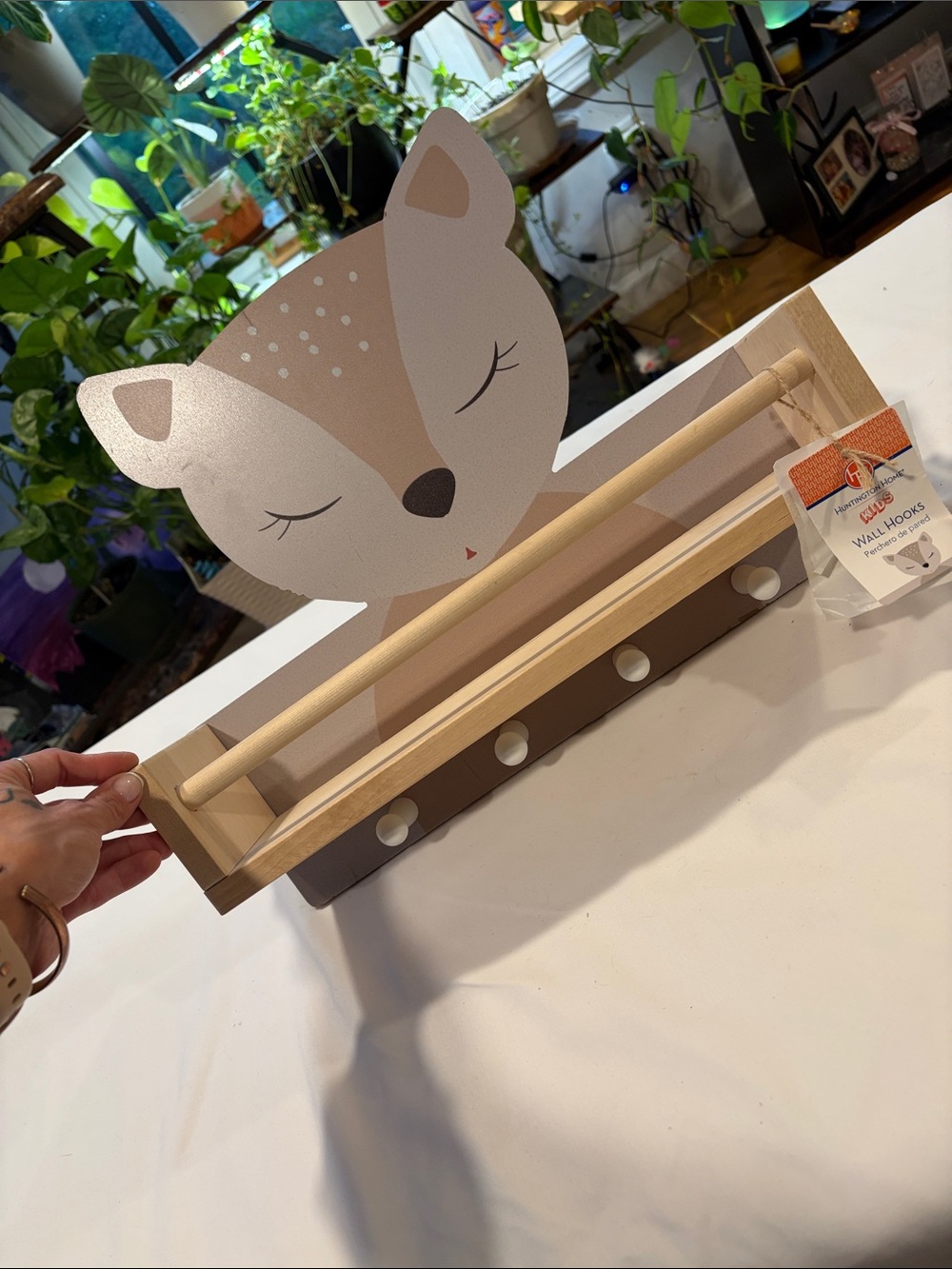 Fox Wall Hook Rack in Taupe and Natural Wood - Brand